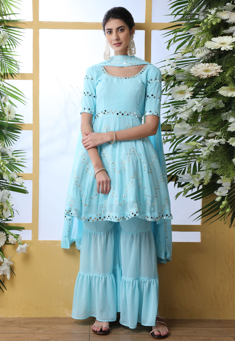 Sky Blue Georgette Sharara Style Suit 202564