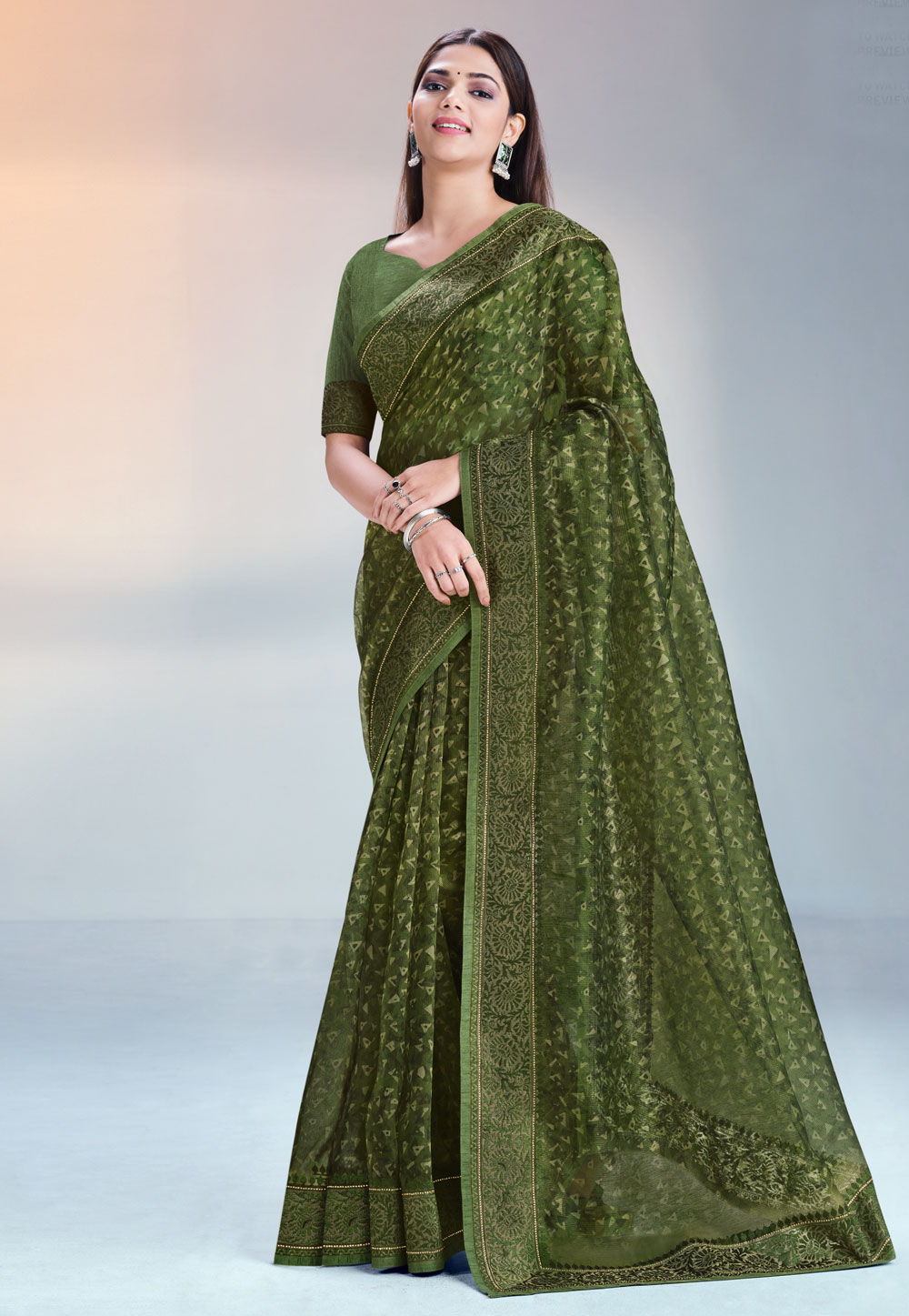 Green Tissue Silk Saree With Blouse 248016