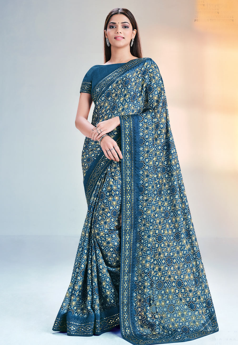 Blue Satin Silk Saree With Blouse 248019
