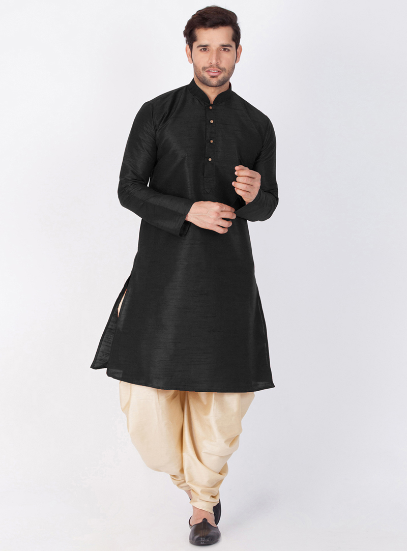 Black Cotton Silk Readymade Dhoti Kurta 144052