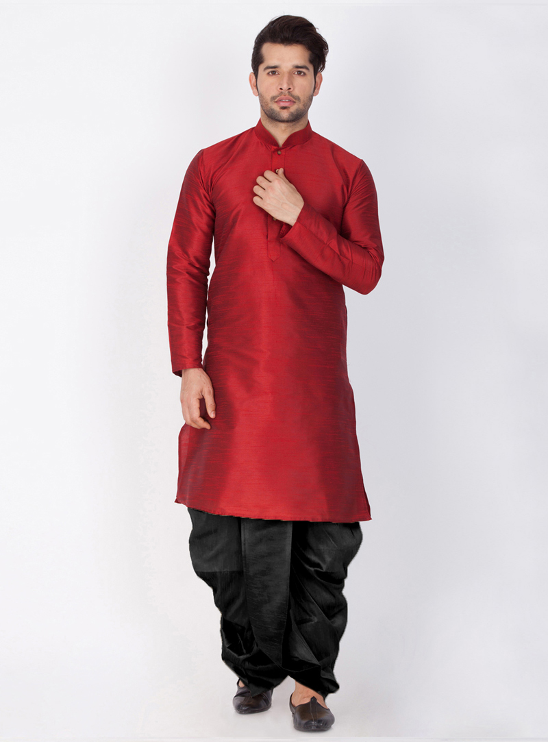 Maroon Cotton Silk Readymade Dhoti Kurta 144062