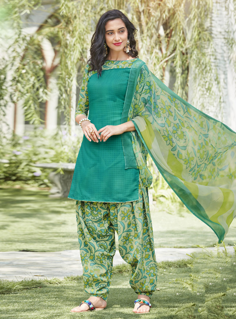 Green Cotton Patiala Suit 143237