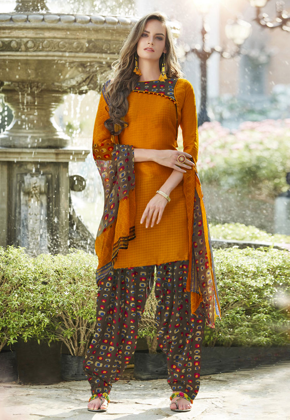 Orange Cotton Punjabi Suit 143238