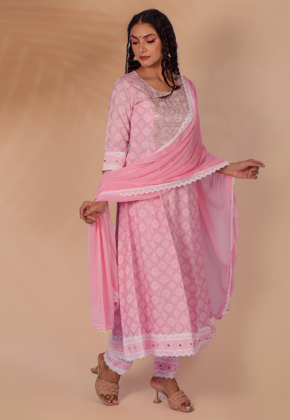 Pink Rayon Readymade Pant Style Suit 249935