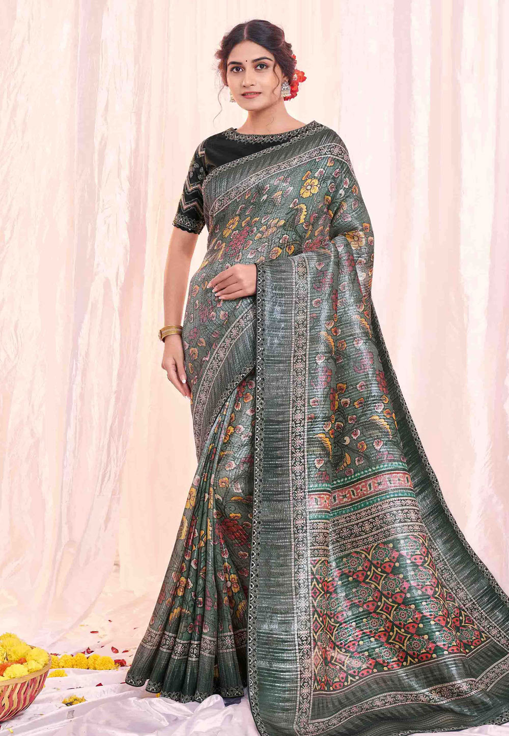 Grey Tissue Saree With Blouse 251141
