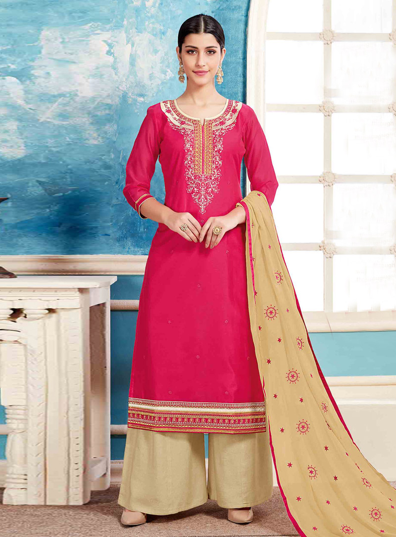 Pink Chanderi Silk Palazzo Suit 143244
