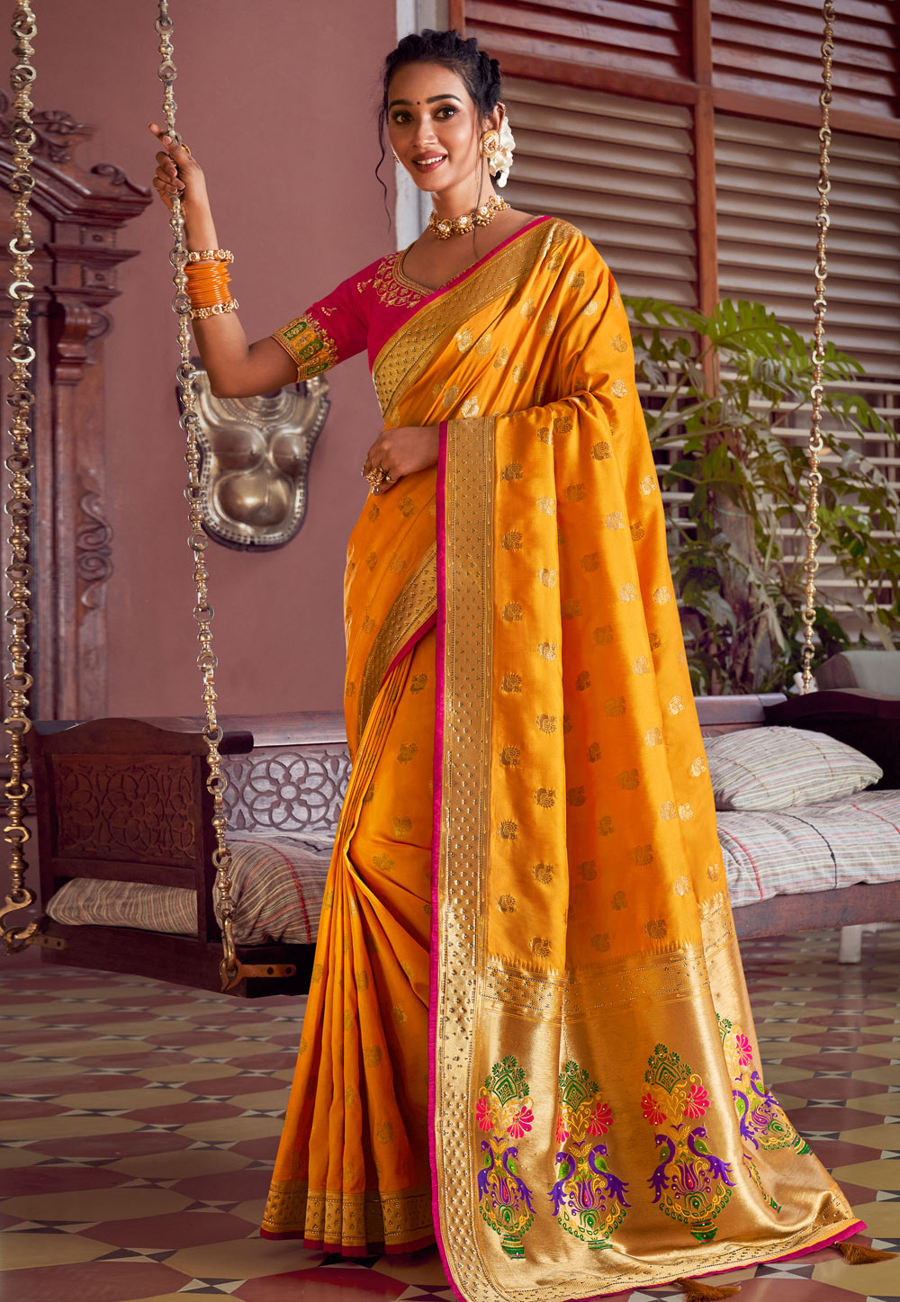 Orange Silk Festival Wear Saree 241069