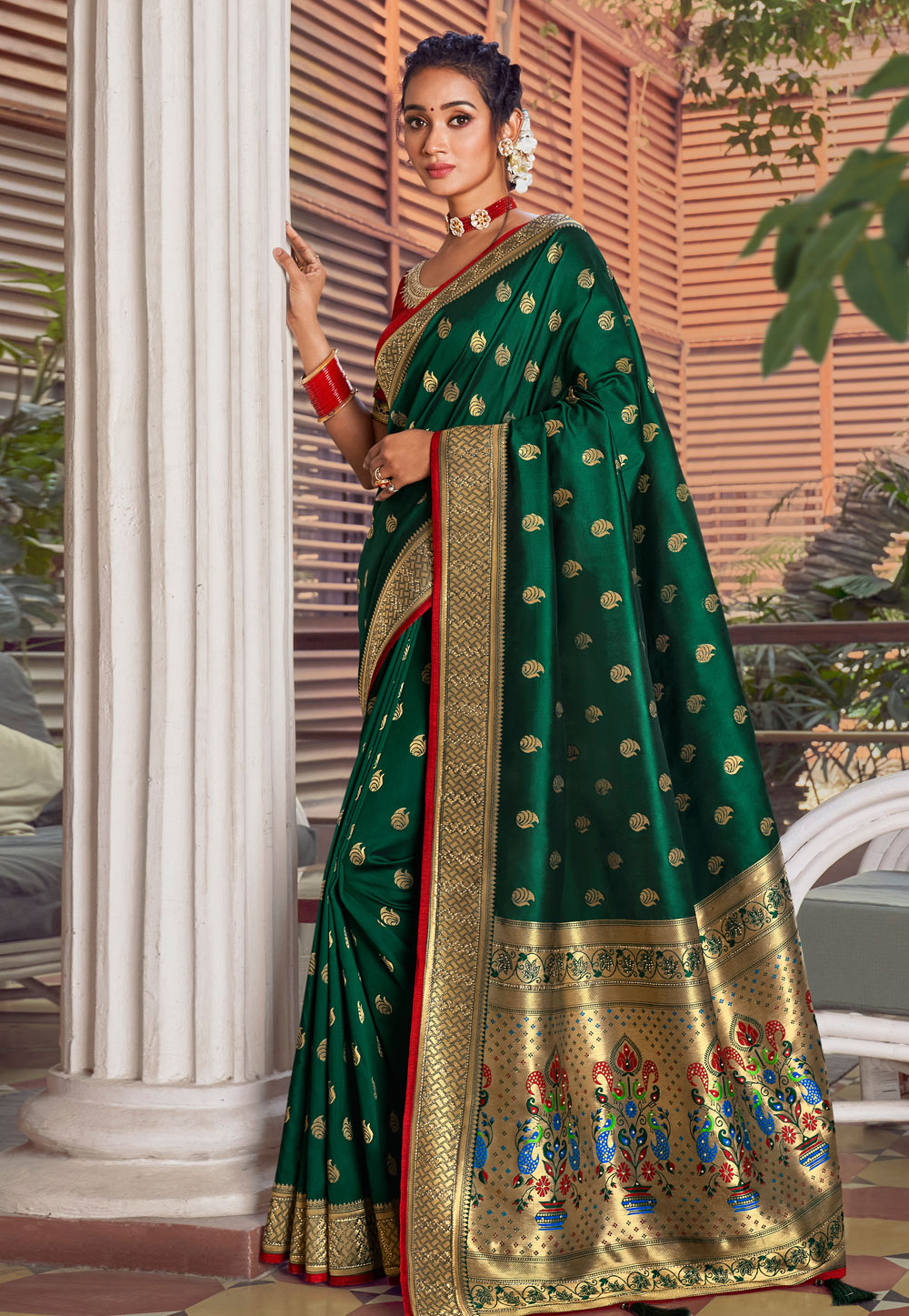 Green Silk Saree With Blouse 241070