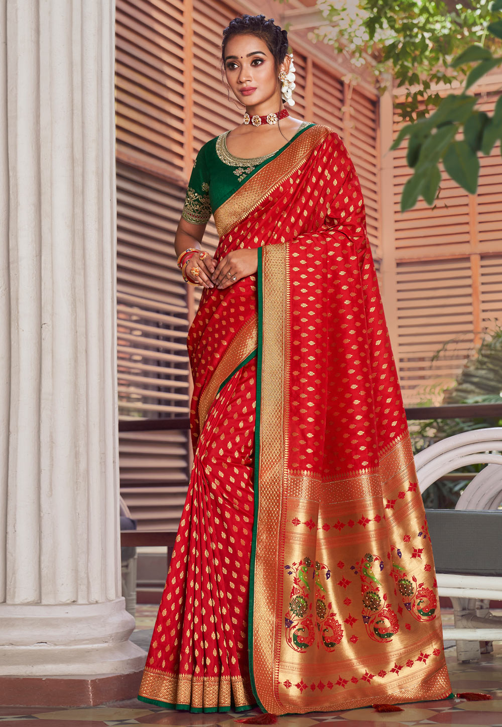 Red Silk Saree With Blouse 241074