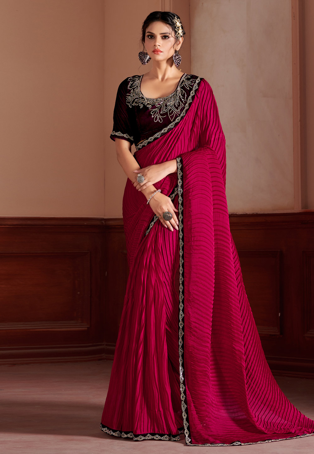 Magenta Satin Silk Designer Saree 246346