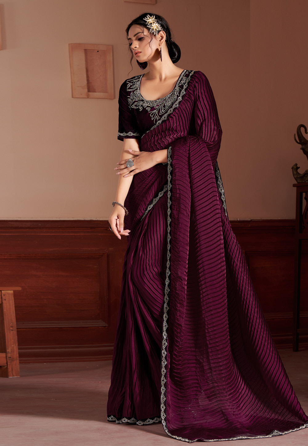 Purple Satin Silk Saree With Blouse 246347