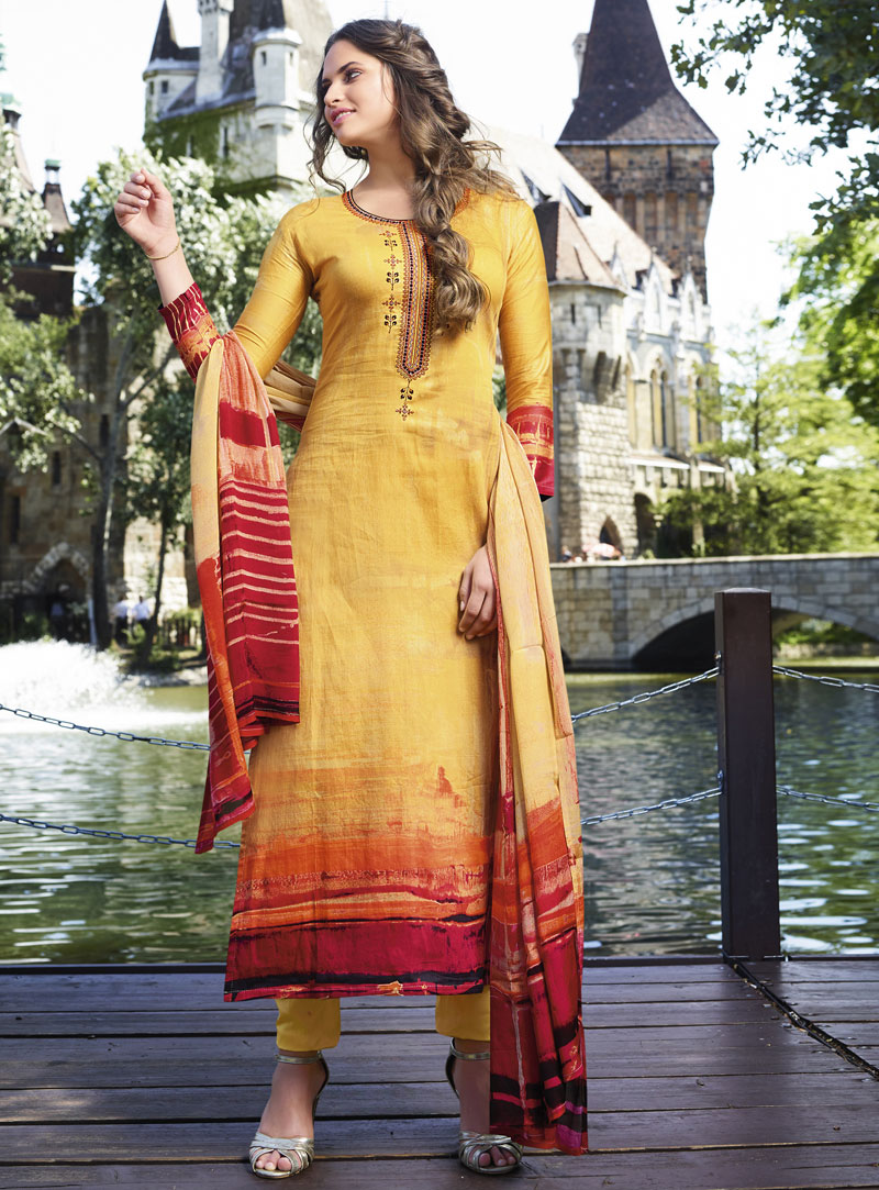 Yellow Cotton Pant Style Straight Cut Suit 94932