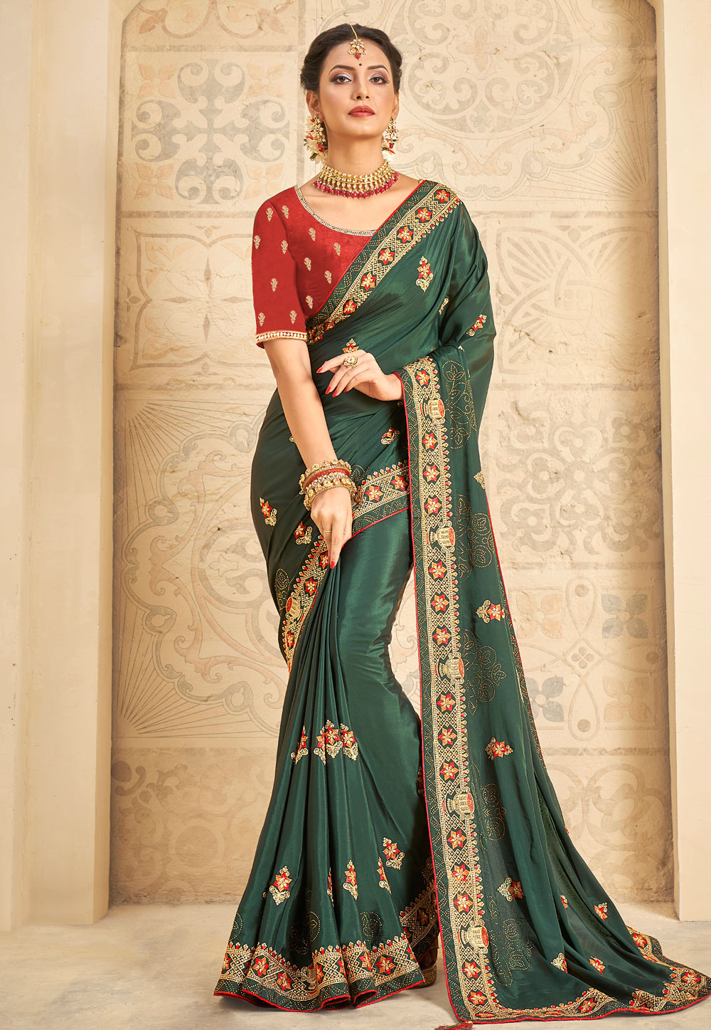 Green Crepe Silk Saree With Blouse 256181