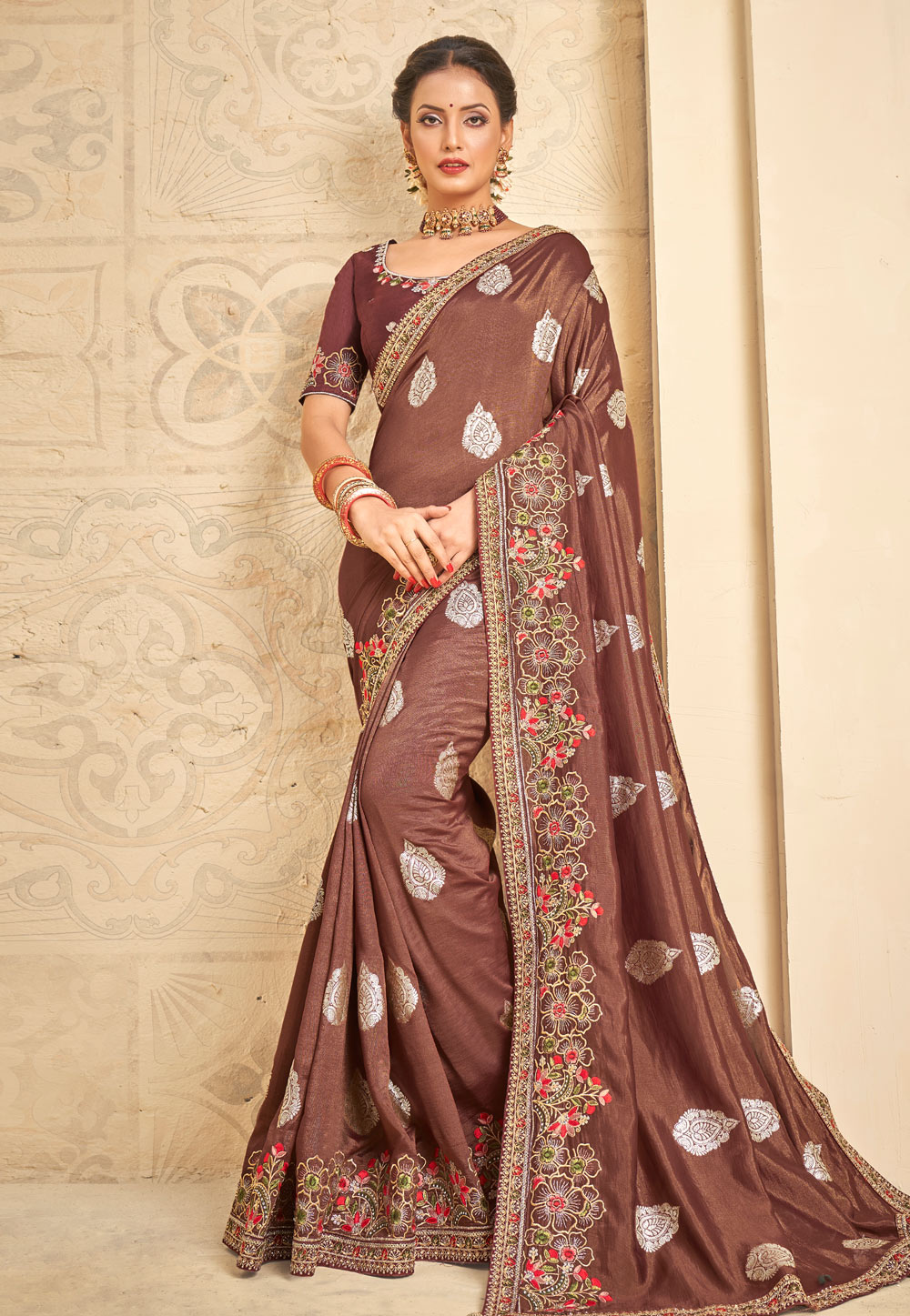 Brown Silk Saree With Blouse 274132