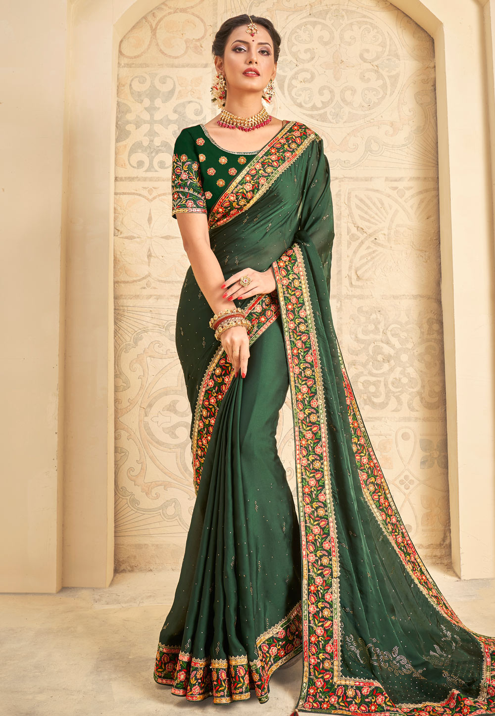 Green Satin Silk Saree With Blouse 274133