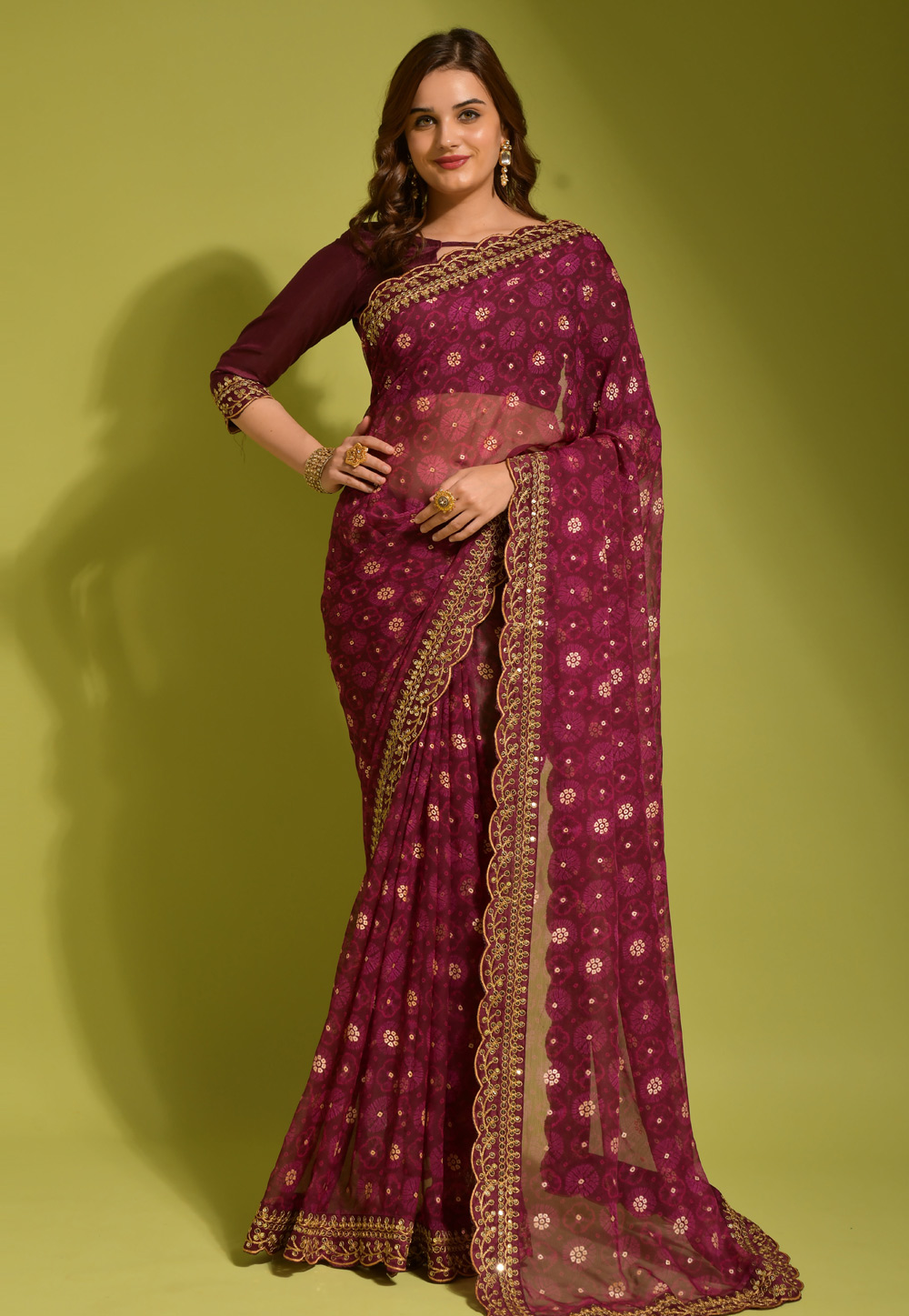 Purple Georgette Chiffon Saree With Blouse 255699