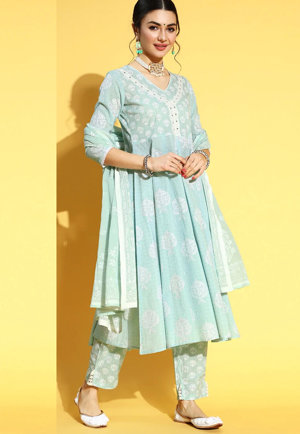 Sky Blue Cotton Readymade Pant Style Suit 250256