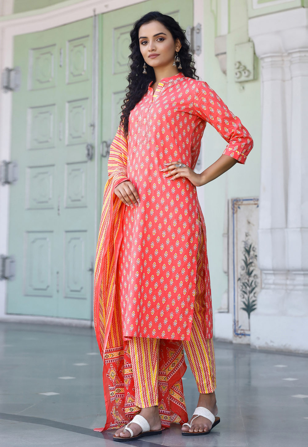 Pink Cotton Readymade Pant Style Suit 250621