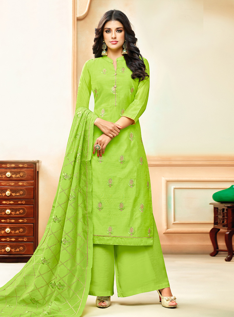 Green Silk Palazzo Style Suit 143352
