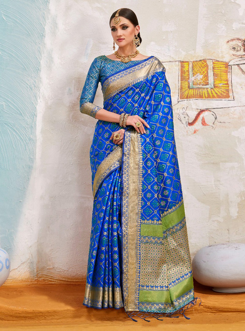 Blue Silk Festival Wear Saree 129016