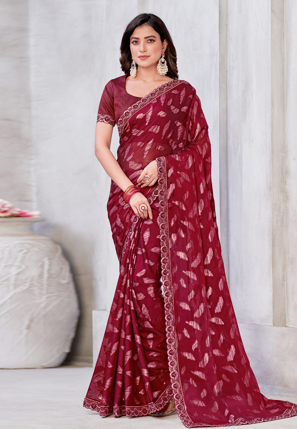 Maroon Georgette Saree With Blouse 269112