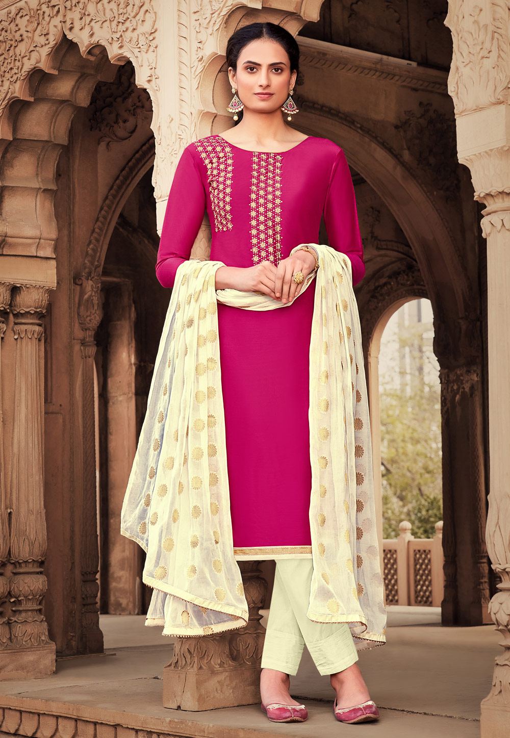 Pink Banarasi Silk Pant Style Suit 213995