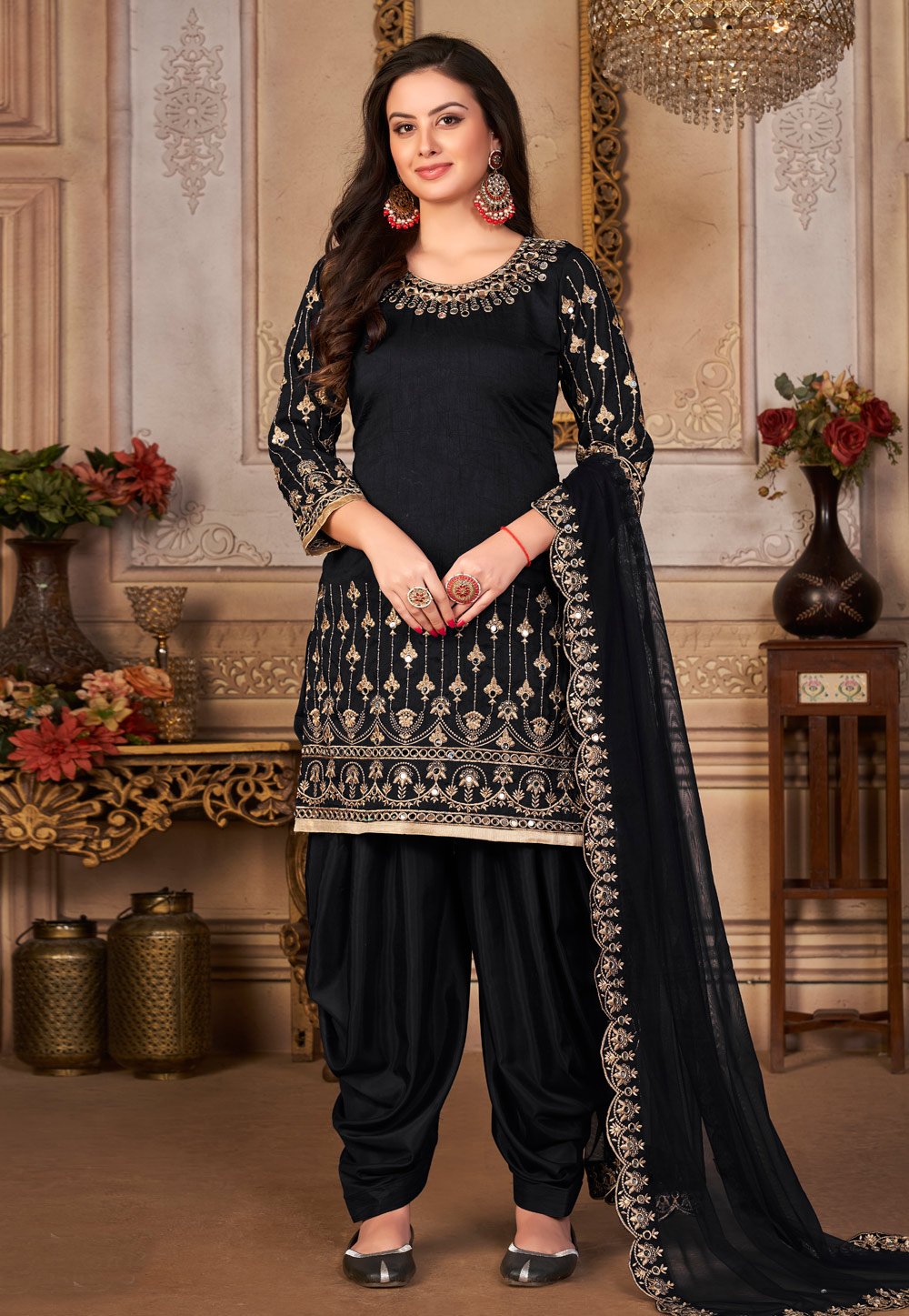 Black Art Silk Punjabi Suit 250126
