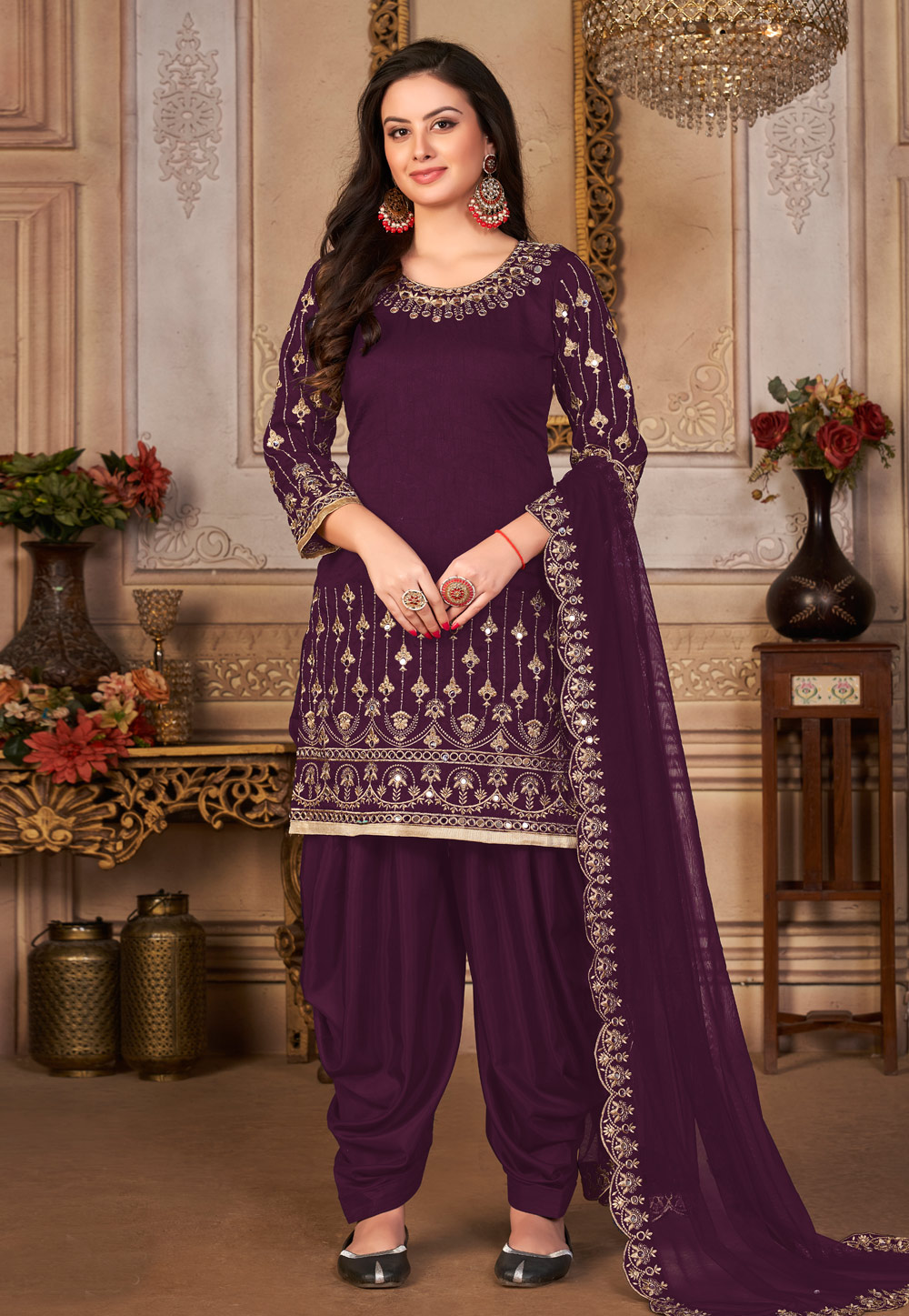 Purple Art Silk Patiala Suit 250127