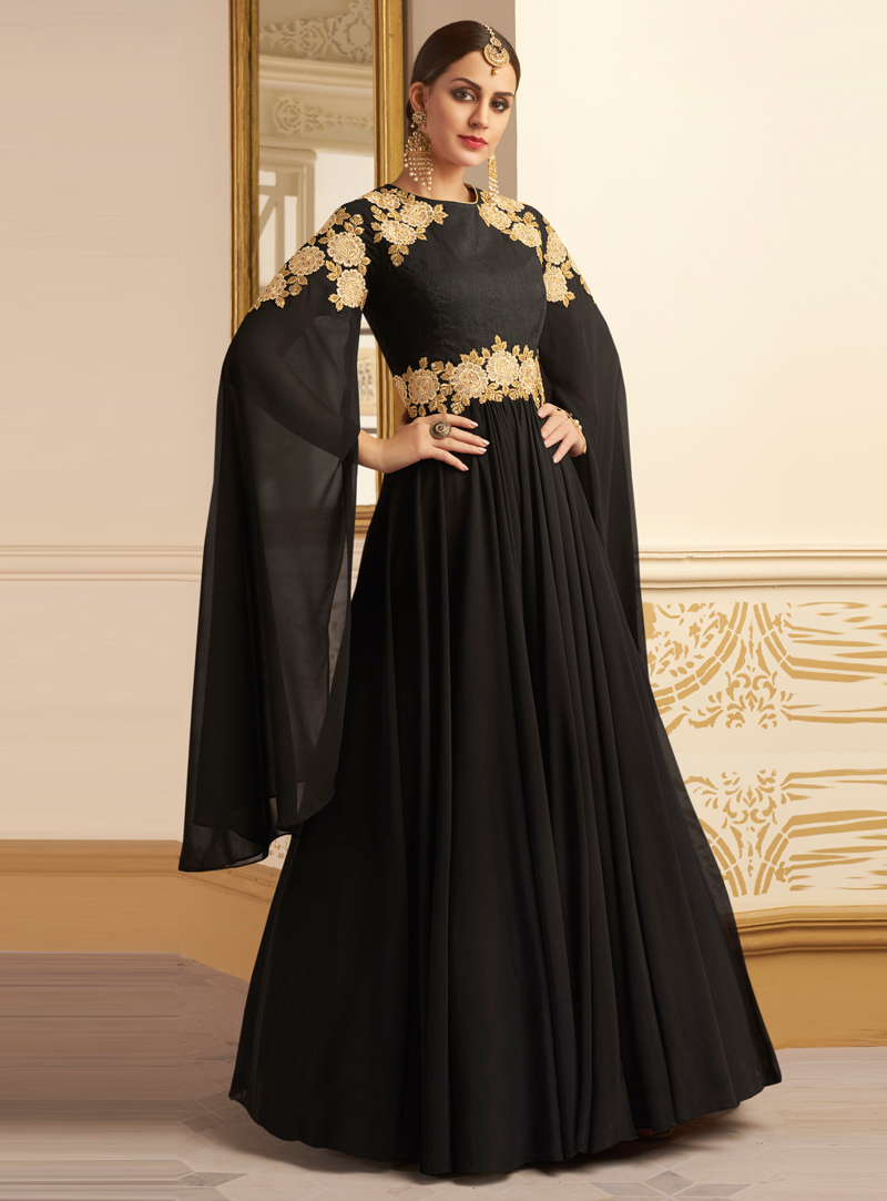 Black Georgette Designer Long Anarkali Suit 118450
