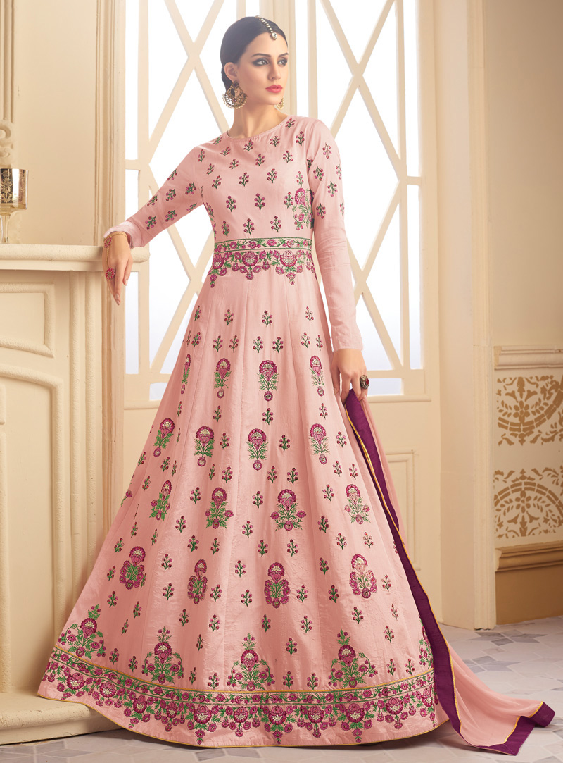 Pink Silk Floor Length Anarkali Suit 118452