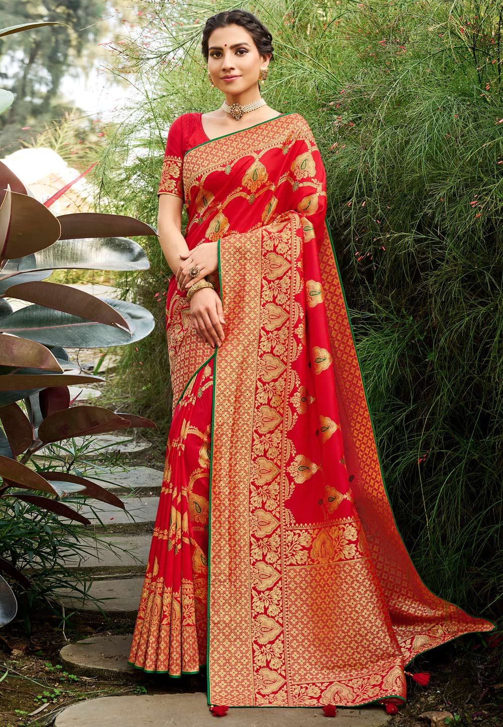 Red Silk Saree With Blouse 221065
