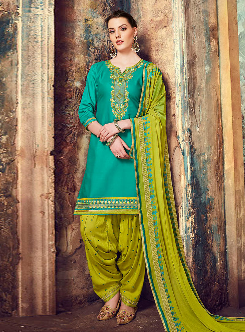 Green Cotton Punjabi Suit 143119