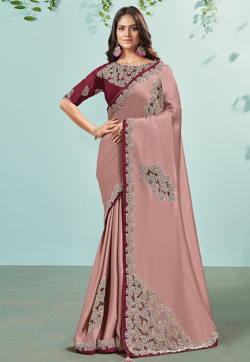 Pink Silk Satin Designer Saree 270287