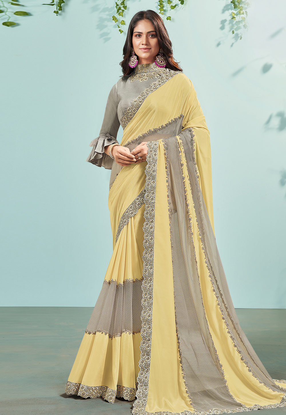 Yellow Silk Georgette Designer Saree 270288