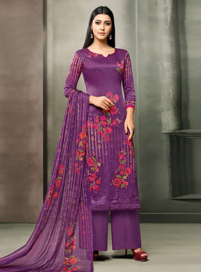 Purple Satin Palazzo Style Suit 143511