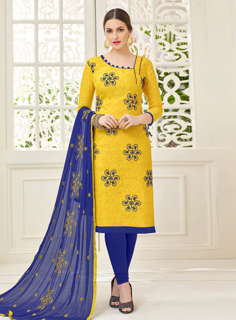 Yellow Cotton Churidar Suit 143572