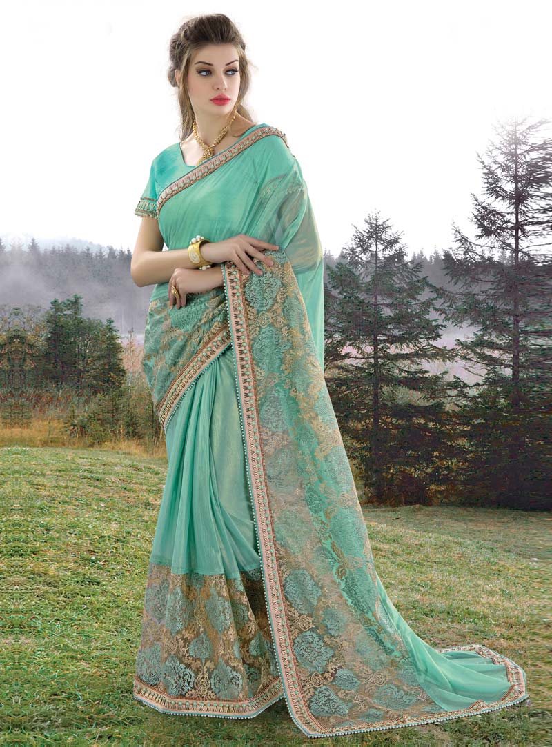 Turquoise Georgette Party Wear Saree 85023