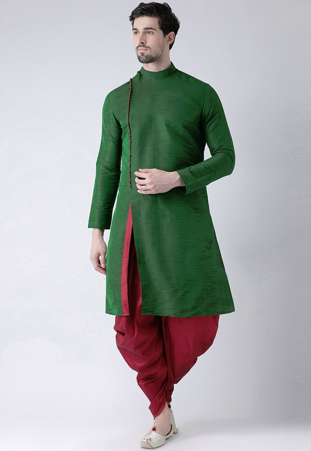 Green Dupion Silk Readymade Dhoti Kurta 187867