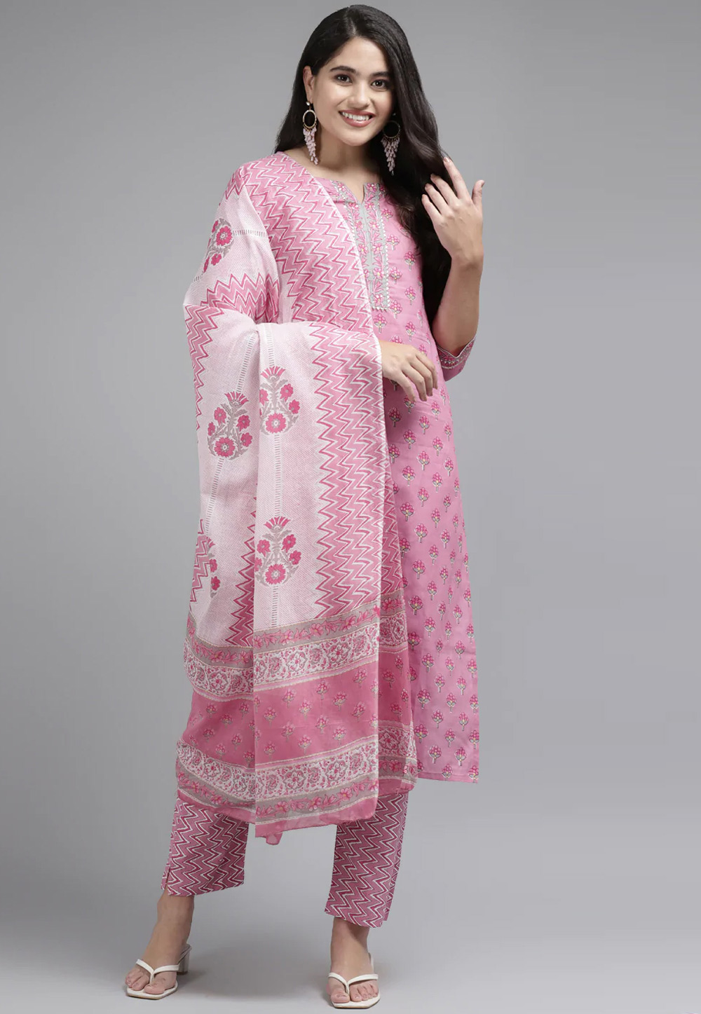 Pink Cotton Readymade Pant Style Suit 251949