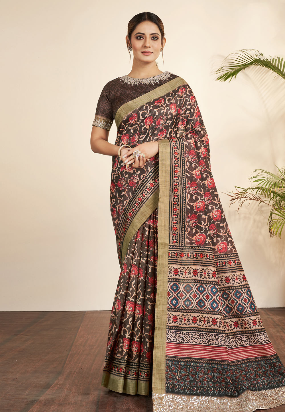 Brown Silk Saree With Blouse 276279