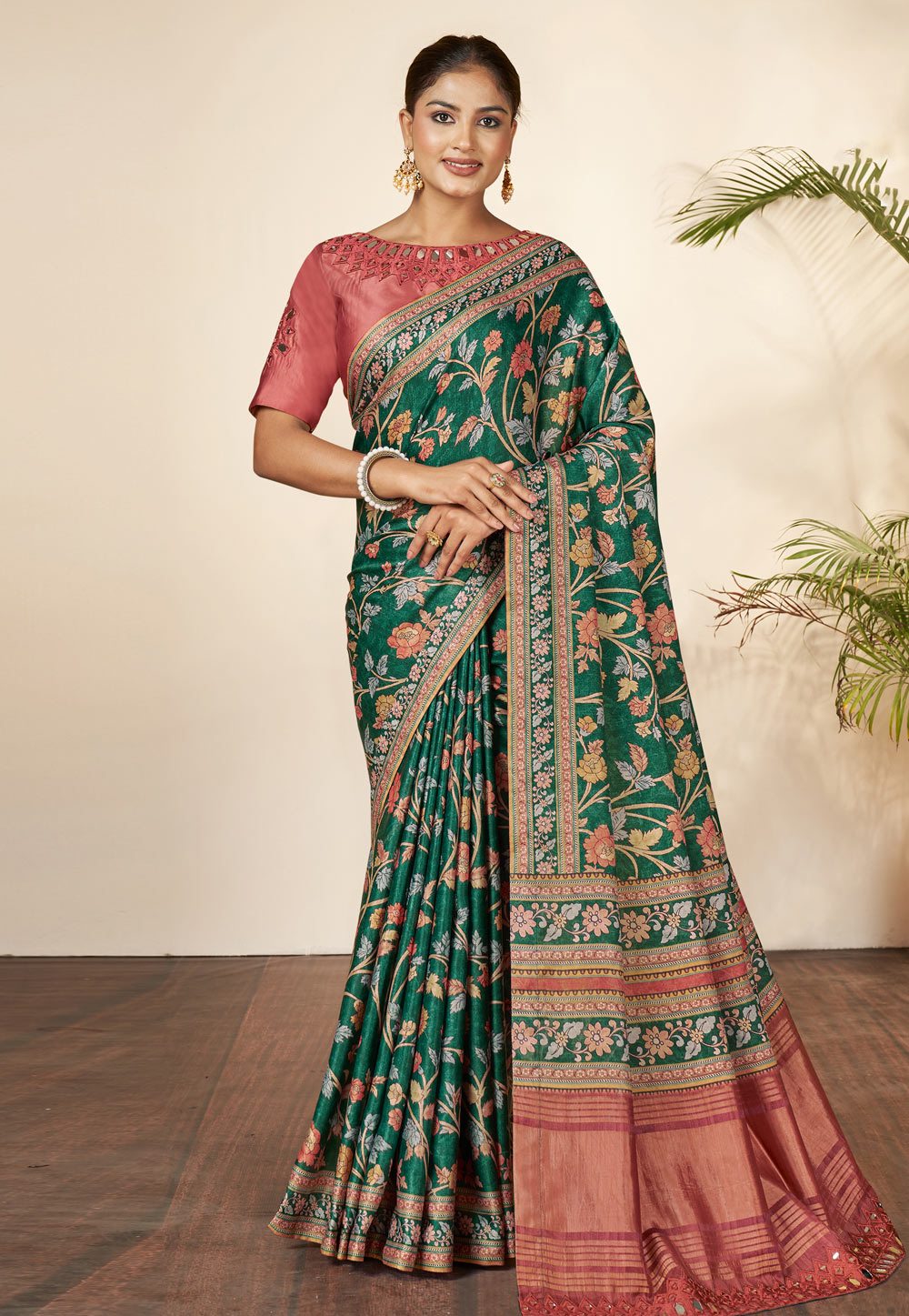 Green Silk Saree With Blouse 276280