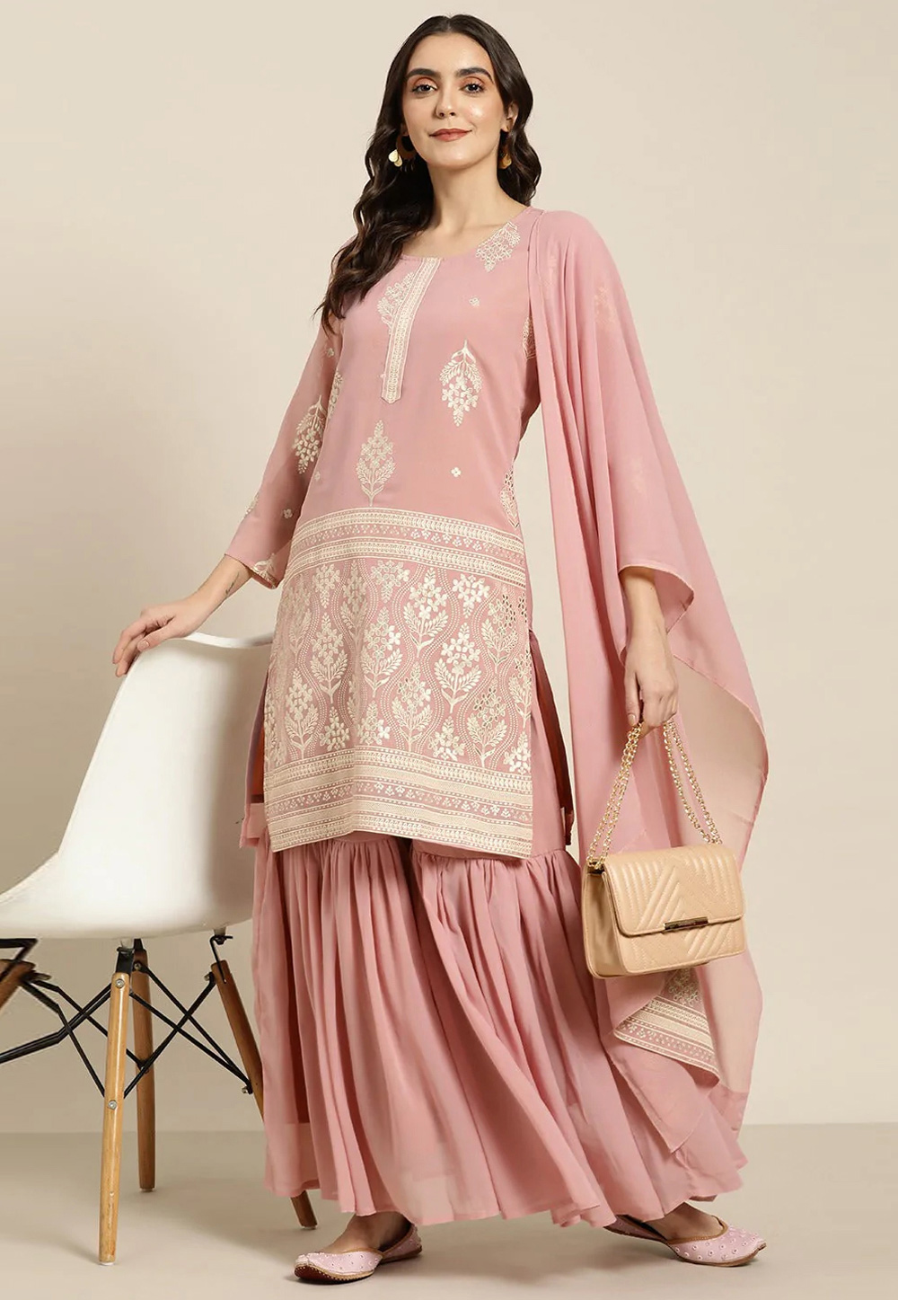 Pink Georgette Readymade Sharara Suit 252638