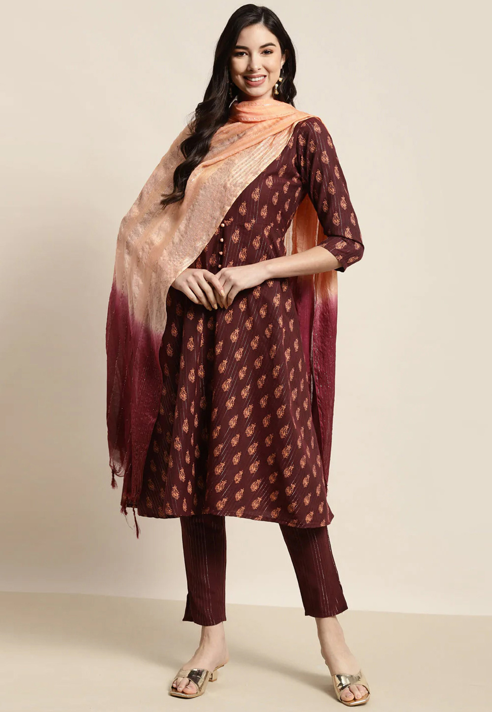 Maroon Cotton Readymade Pant Style Suit 252640