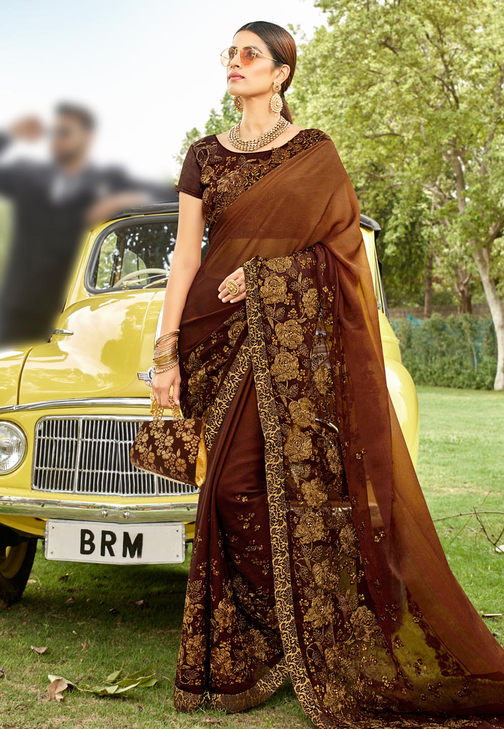 Brown Georgette Saree With Blouse 205199