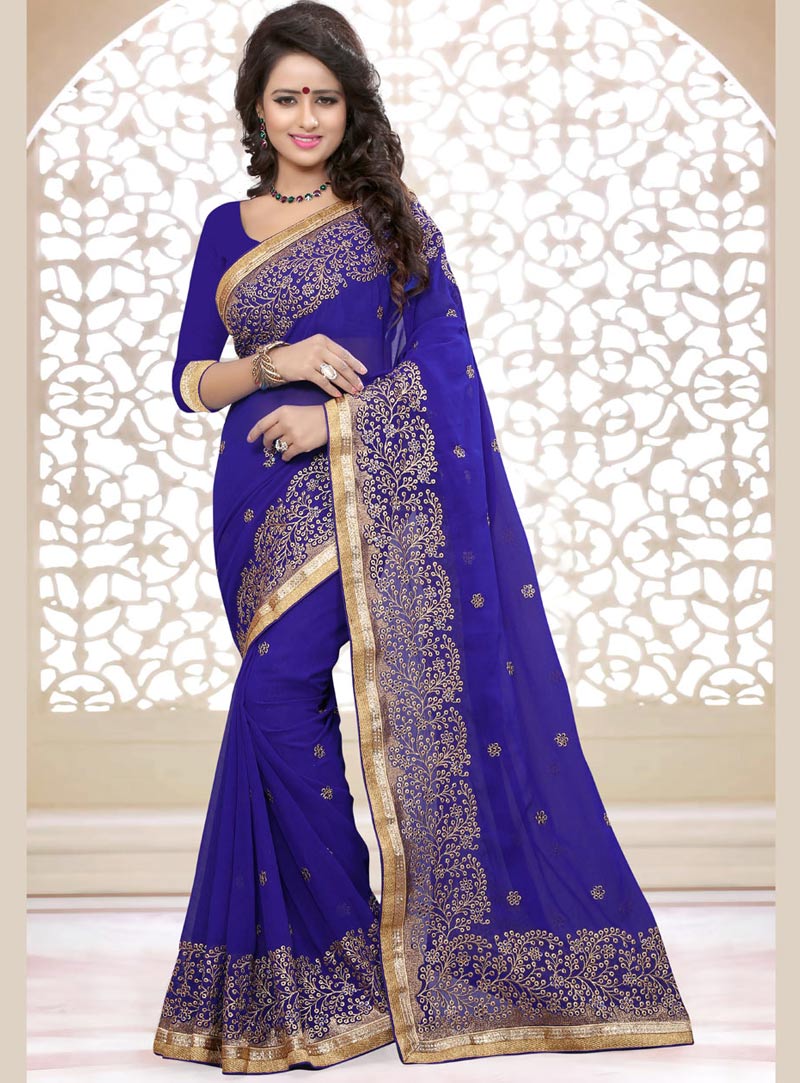 Blue Georgette Saree With Blouse 75235