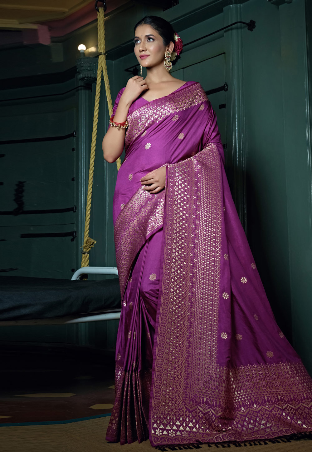 Violet Banarasi Silk Saree With Blouse 259589