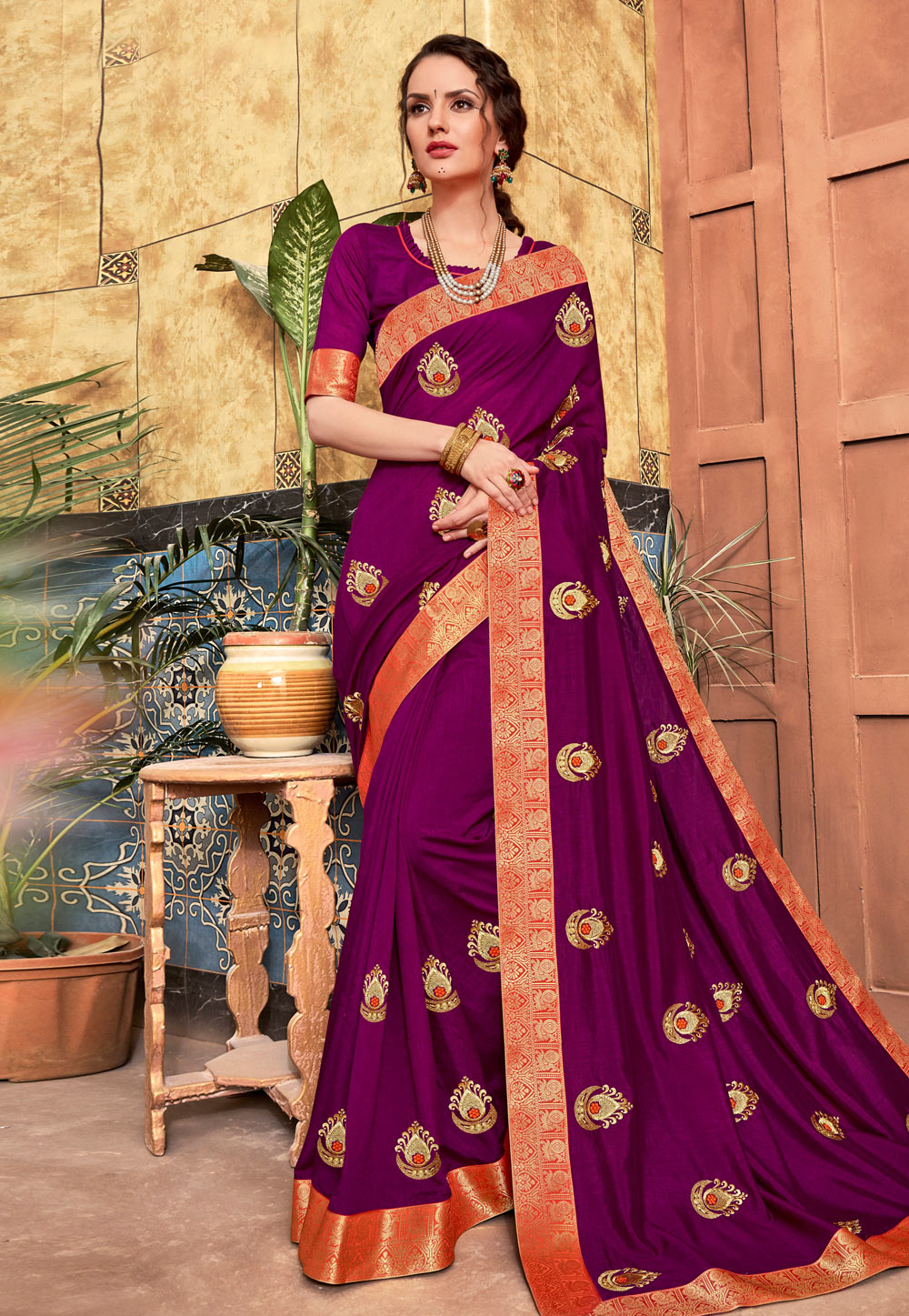 Magenta Georgette Saree With Blouse 205019