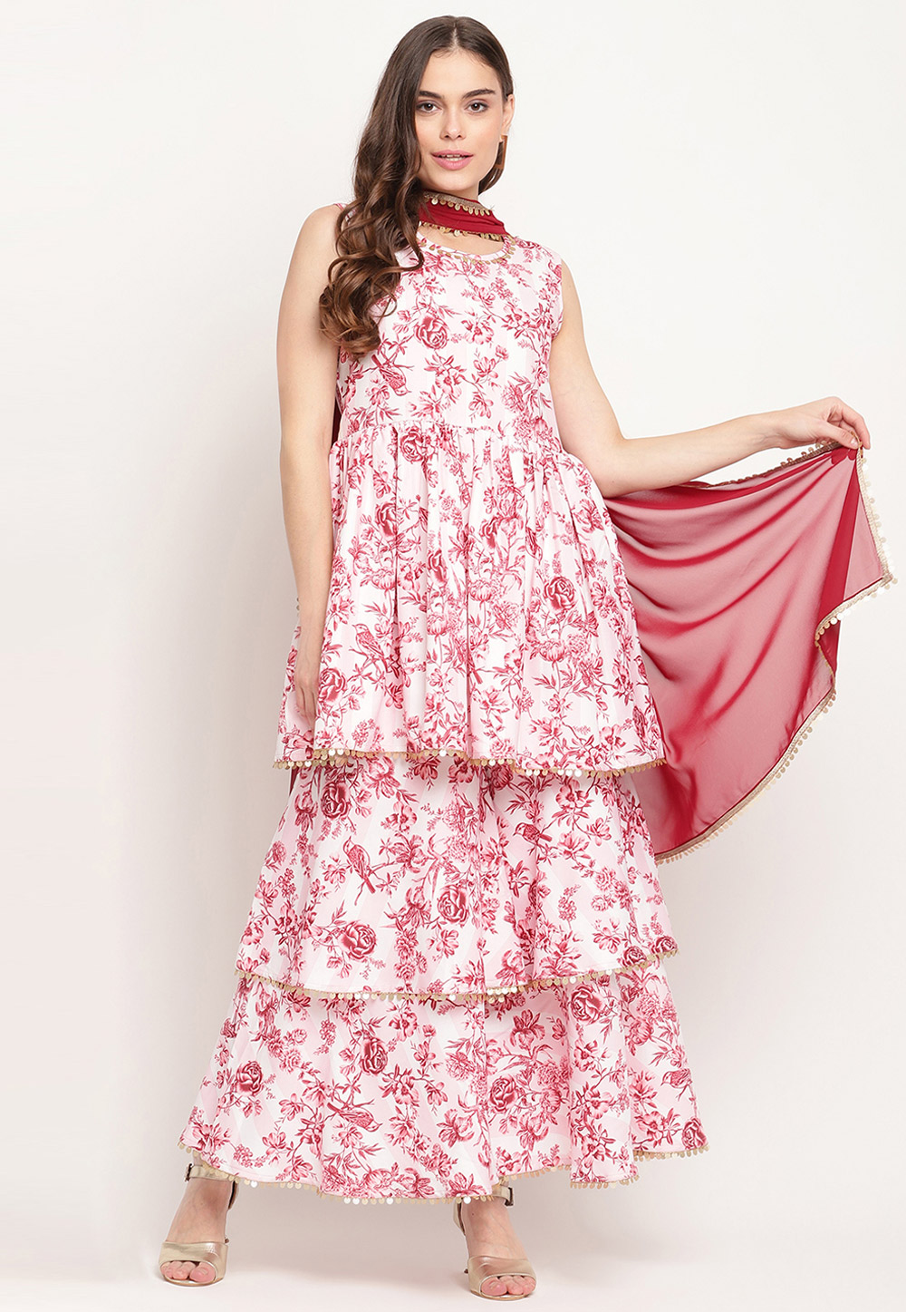 Pink Rayon Readymade Sharara Suit 254297