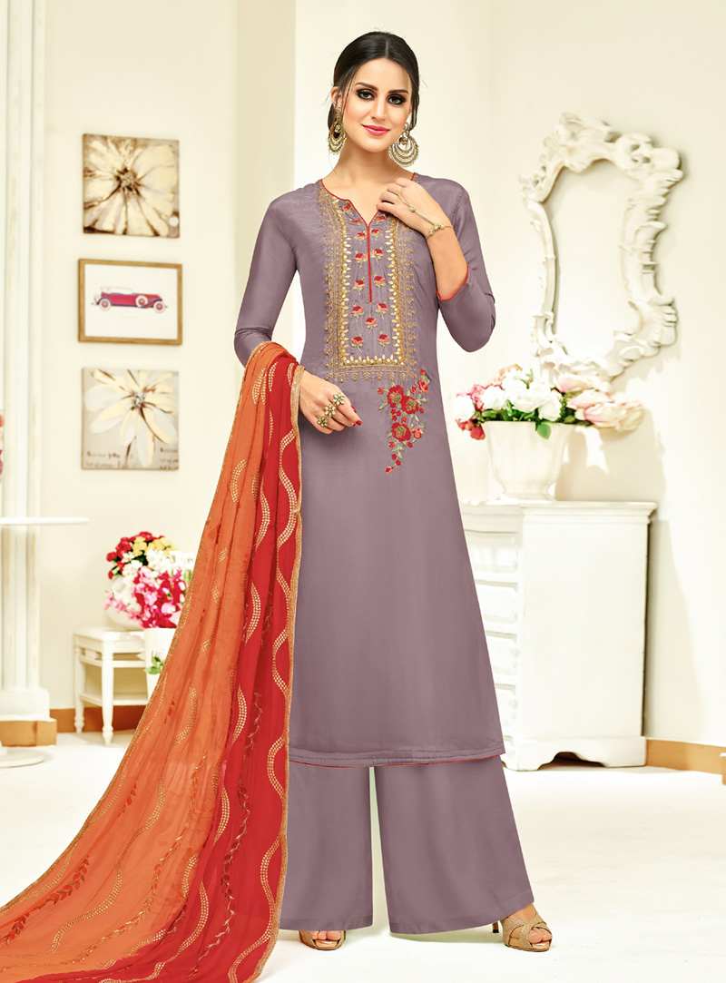 Purple Silk Palazzo Style Suit 143992
