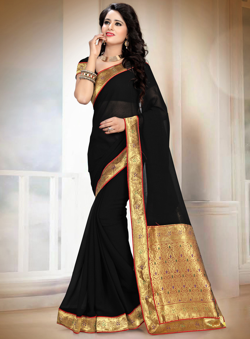 Black Georgette Saree With Blouse 92519